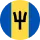 Flag with three vertical stripes in blue, yellow, and blue, featuring a black trident symbol in the center yellow stripe.