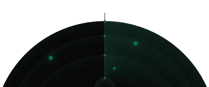Green radar screen with four illuminated dots indicating detected objects.